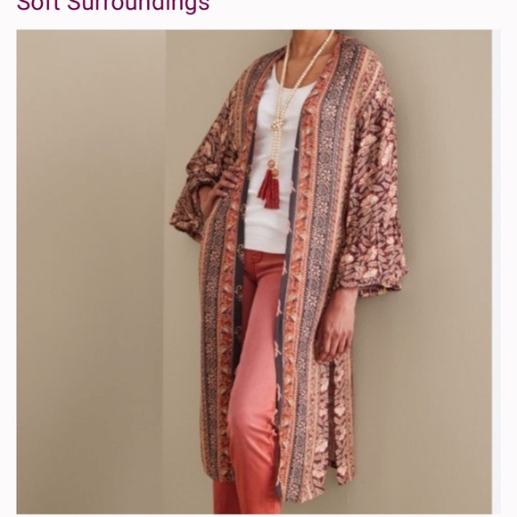 Soft Surroundings Woman's Veneto Muti-Print Boho Bohemian Duster Sz Xl - Picture 1 of 7
